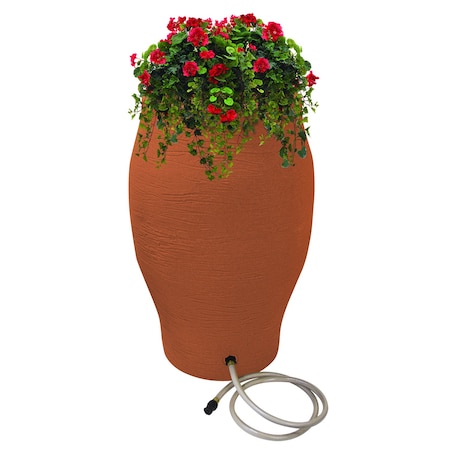 Emsco Group 50 Gallon Flatback Stoneware Urn Rain Barrel, 50 Gallons, Terracotta 2232-1